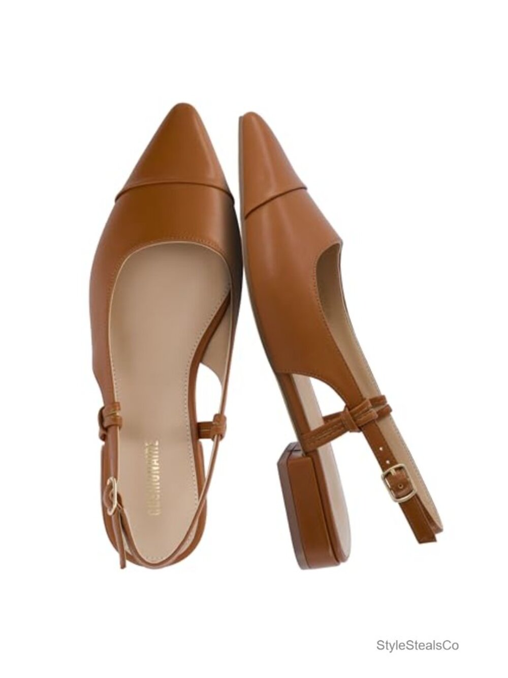 Pointed Toe Slingback Dress Shoe Vegan Leather Memory Foam Wide Width